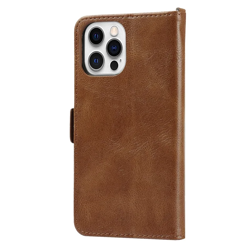 For iPhone 14 Pro Max Anti-scratch Phone Case Retro Wallet Stand Magnetic Clasp Drop Proof Flip Leather Phone Cover with Strap - Brown