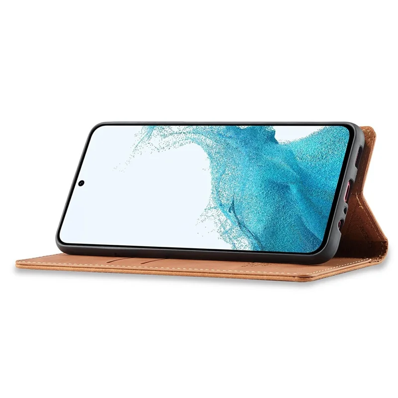 LC.IMEEKE For Samsung Galaxy S26+ Case Wallet Microfiber Leather Phone Cover - Brown