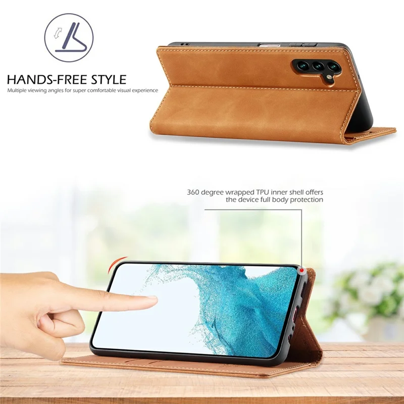 LC.IMEEKE For Samsung Galaxy S26+ Case Wallet Microfiber Leather Phone Cover - Brown