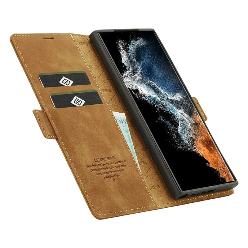 LC.IMEEKE For Samsung Galaxy S26 Ultra Case Wallet Microfiber Leather Phone Cover - Brown