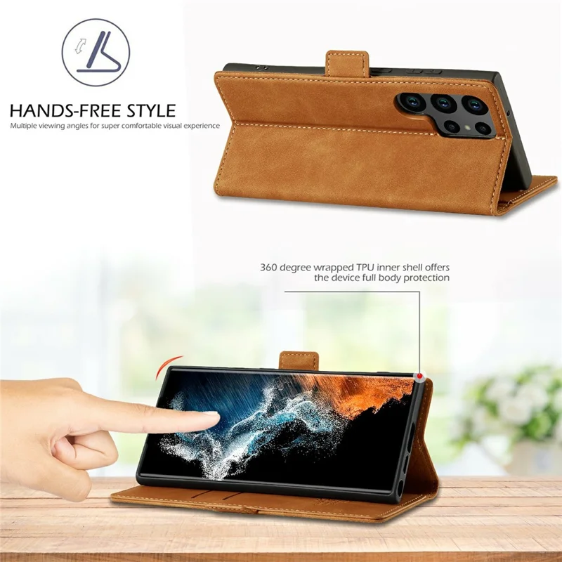 LC.IMEEKE For Samsung Galaxy S26 Ultra Case Wallet Microfiber Leather Phone Cover - Brown