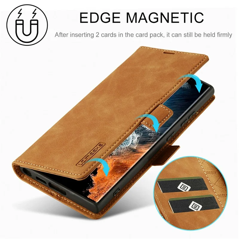 LC.IMEEKE For Samsung Galaxy S26 Ultra Case Wallet Microfiber Leather Phone Cover - Brown