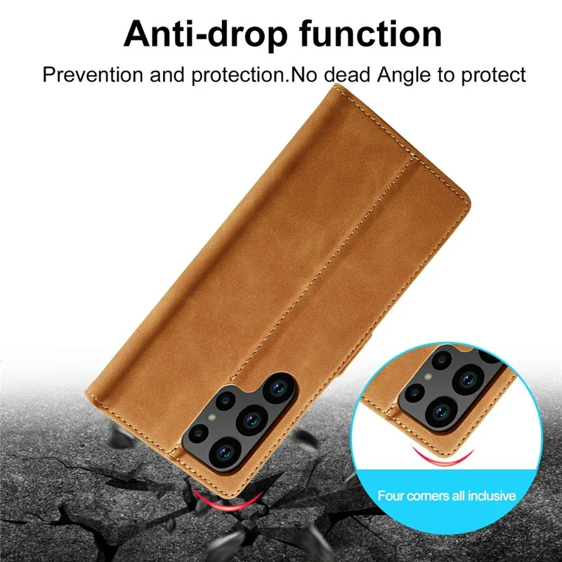 LC.IMEEKE For Samsung Galaxy S26 Ultra Case Wallet Microfiber Leather Phone Cover - Brown