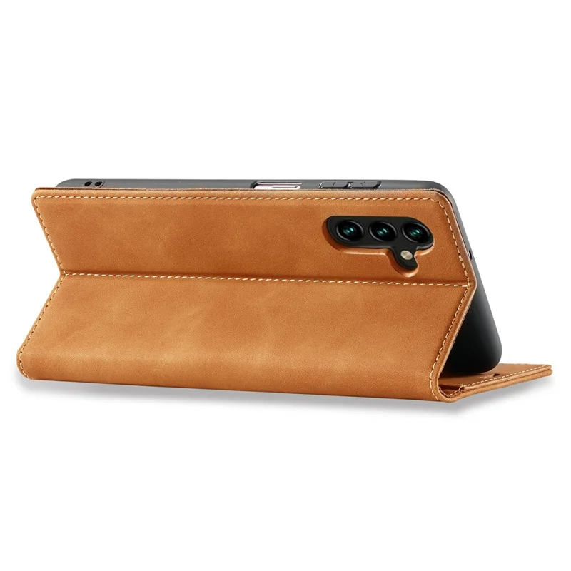 LC.IMEEKE For Samsung Galaxy A57 5G Case Wallet Microfiber Leather Phone Cover - Brown