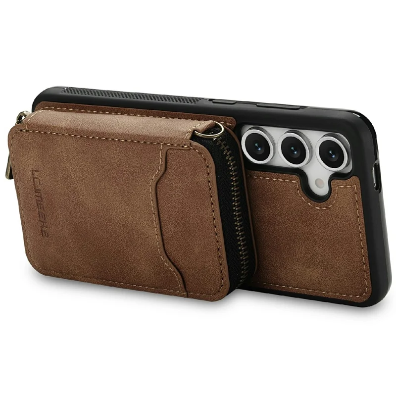 LC.IMEEKE L6 For Samsung Galaxy S26 / S26 Pro Magnetic Case Detachable Zipper Wallet Leather Coated PC + TPU Phone Cover - Brown