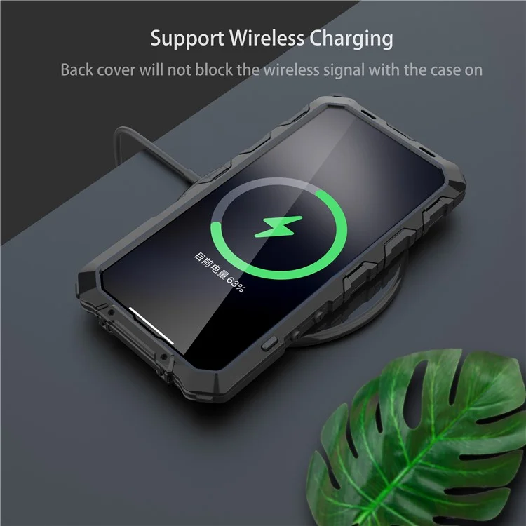 Case de Teléfono a Prueba de Choque de R-just Para Iphone 14 Pro, Silicona + Tapa de Metal Portada Con Protector de Pantalla de Vidrio Templado - Negro