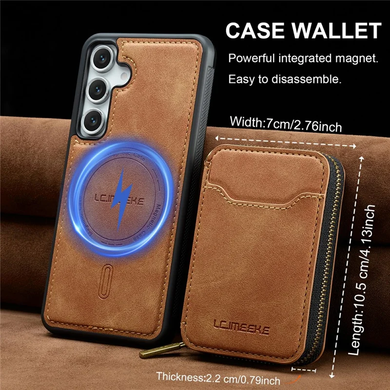 LC.IMEEKE L6 For Samsung Galaxy A57 Magnetic Case Detachable Zipper Wallet Leather Coated PC + TPU Phone Cover - Brown