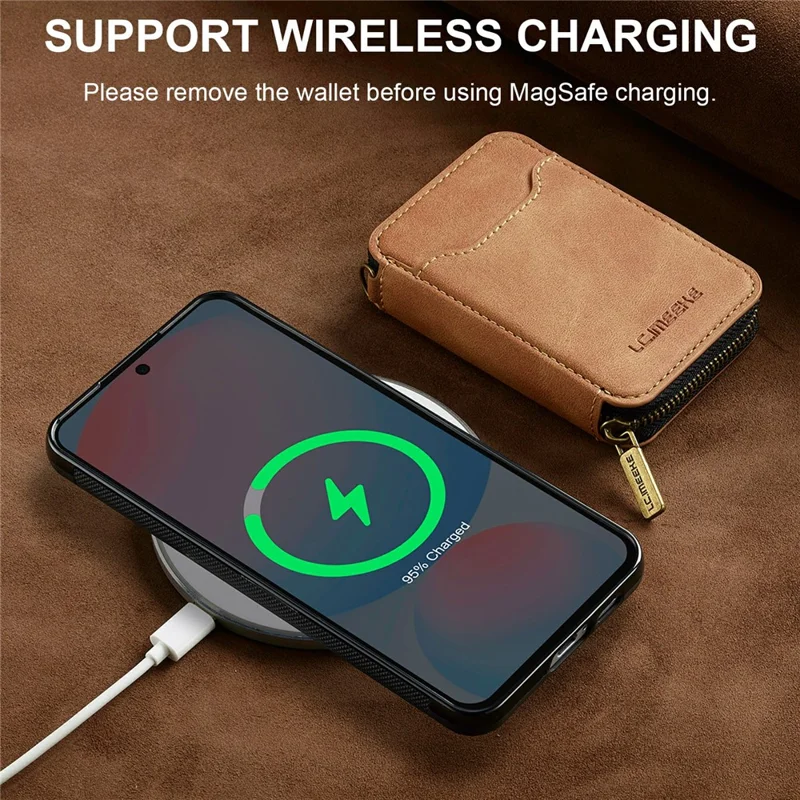 LC.IMEEKE L6 For Samsung Galaxy A57 Magnetic Case Detachable Zipper Wallet Leather Coated PC + TPU Phone Cover - Brown