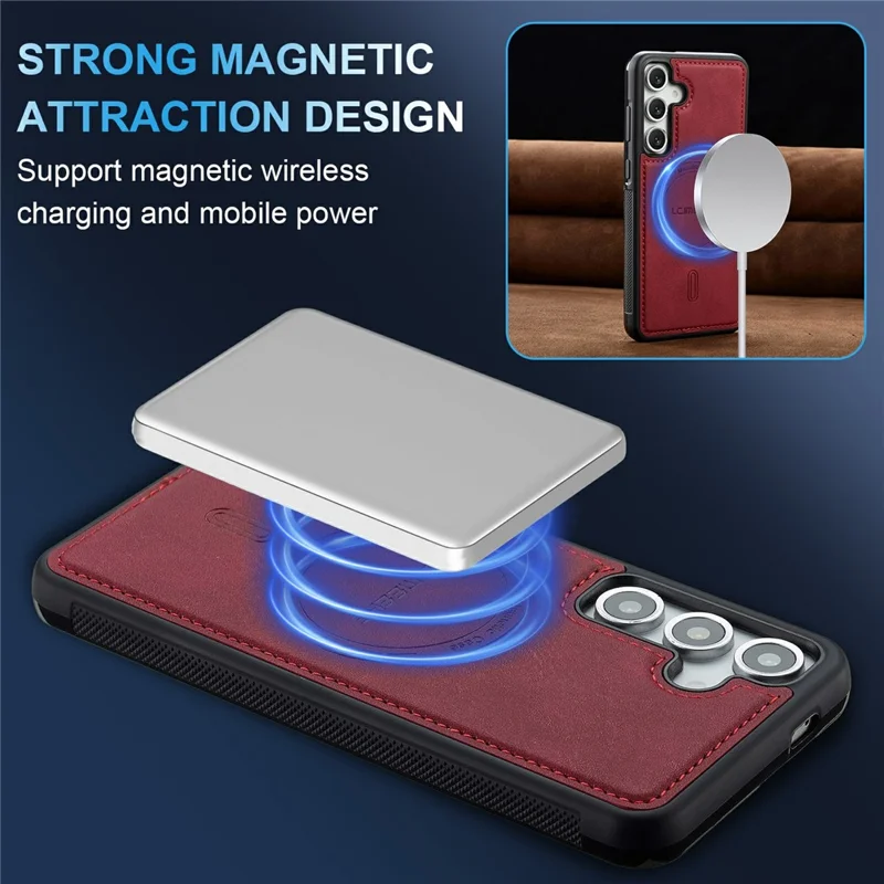 LC.IMEEKE L6 For Samsung Galaxy S26+ Magnetic Case PU Leather Coated PC TPU Phone Cover - Red