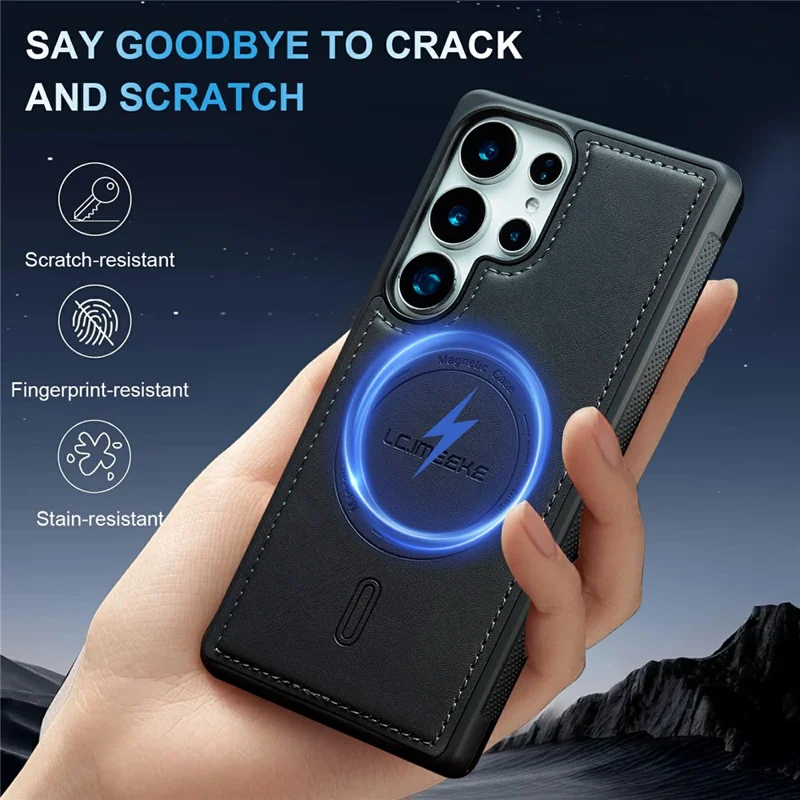 LC.IMEEKE L6 para Samsung Galaxy S26 Ultra Funda Magnética con Revestimiento de Cuero PU Carcasa de Teléfono TPU PC - Negro