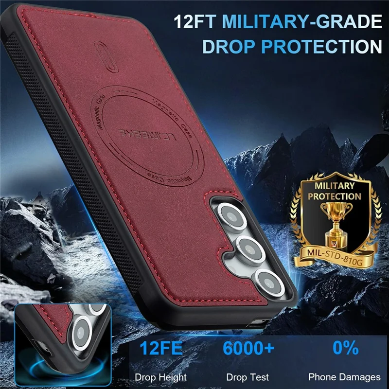 LC.IMEEKE L6 For Samsung Galaxy A57 5G Magnetic Case PU Leather Coated PC TPU Phone Cover - Red