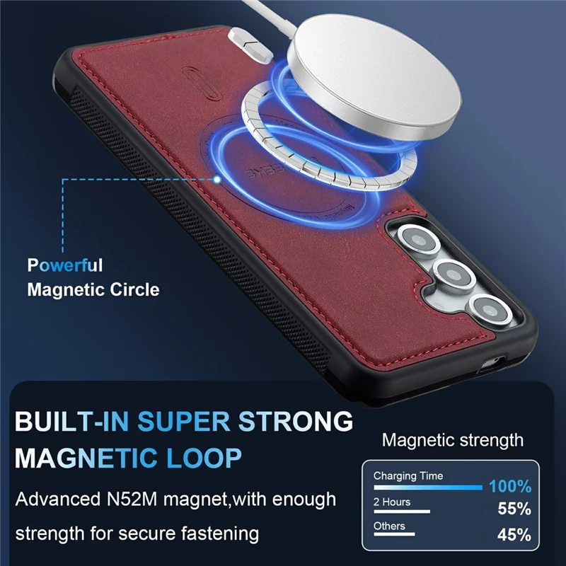 LC.IMEEKE L6 For Samsung Galaxy A57 5G Magnetic Case PU Leather Coated PC TPU Phone Cover - Red