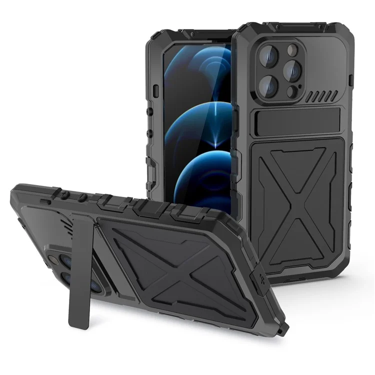 R-just Anti-drop Case Para Iphone 14 Pro Max, Silicona + Metal Para la Cubierta de Teléfono Celular Resistente a Los Rasguños - Negro
