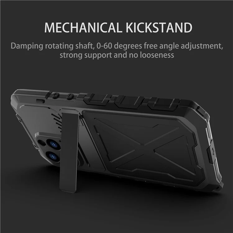 R-JUST Anti-drop Phone Case For iPhone 14 Pro Max, Silicone + Metal Scratch-resistant Cell Phone Cover Kickstand - Black