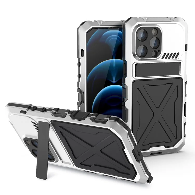 R-just Anti-drop Phone Case Для Iphone 14 Pro Max, Силикон + Металлический Устойчивый - Серебряный