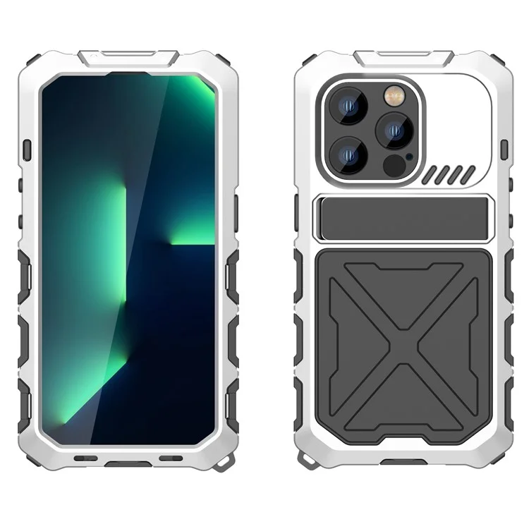R-just Anti-drop Phone Case Для Iphone 14 Pro Max, Силикон + Металлический Устойчивый - Серебряный