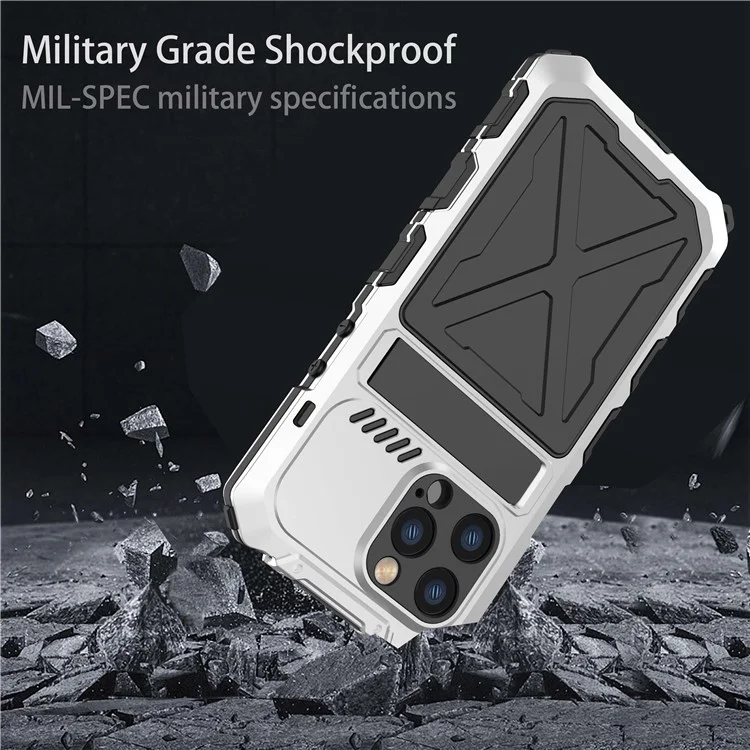 R-just Anti-drop Phone Case Для Iphone 14 Pro Max, Силикон + Металлический Устойчивый - Серебряный