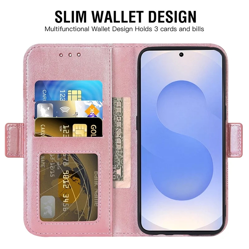 For Samsung Galaxy S25 Edge Case Peony Imprinted  TPU PU Leather Wallet Phone Cover with Wrist Strap - Rose Gold