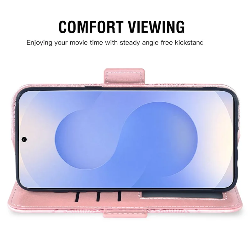 For Samsung Galaxy S25 Edge Case Peony Imprinted  TPU PU Leather Wallet Phone Cover with Wrist Strap - Rose Gold