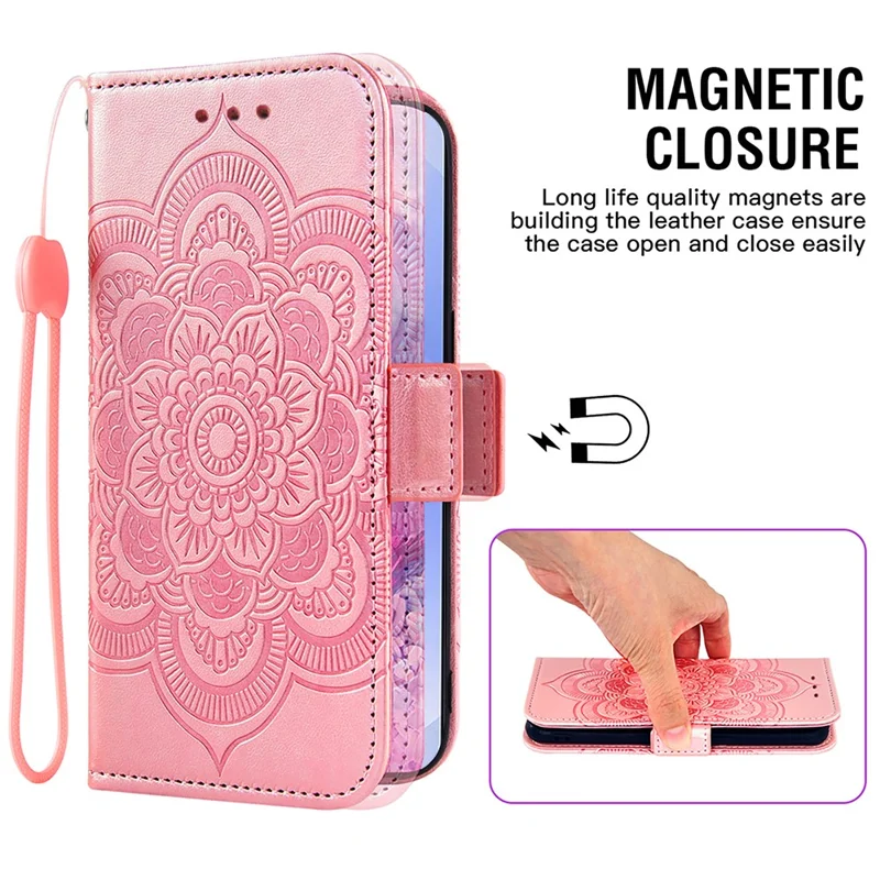 For Samsung Galaxy S25 Edge Case Peony Imprinted  TPU PU Leather Wallet Phone Cover with Wrist Strap - Rose Gold