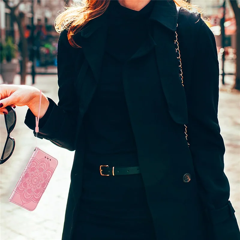 For Samsung Galaxy S25 Edge Case Peony Imprinted  TPU PU Leather Wallet Phone Cover with Wrist Strap - Rose Gold