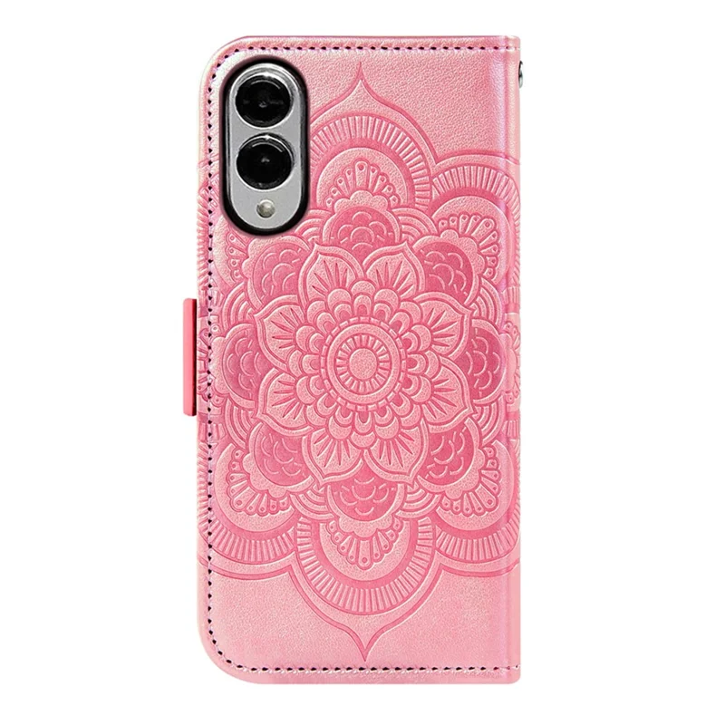 For Samsung Galaxy S25 Edge Case Peony Imprinted  TPU PU Leather Wallet Phone Cover with Wrist Strap - Rose Gold