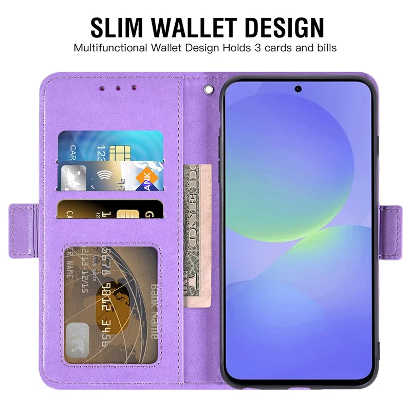For Samsung Galaxy A56 5G Case Peony Imprinted  TPU PU Leather Wallet Phone Cover with Wrist Strap - Purple