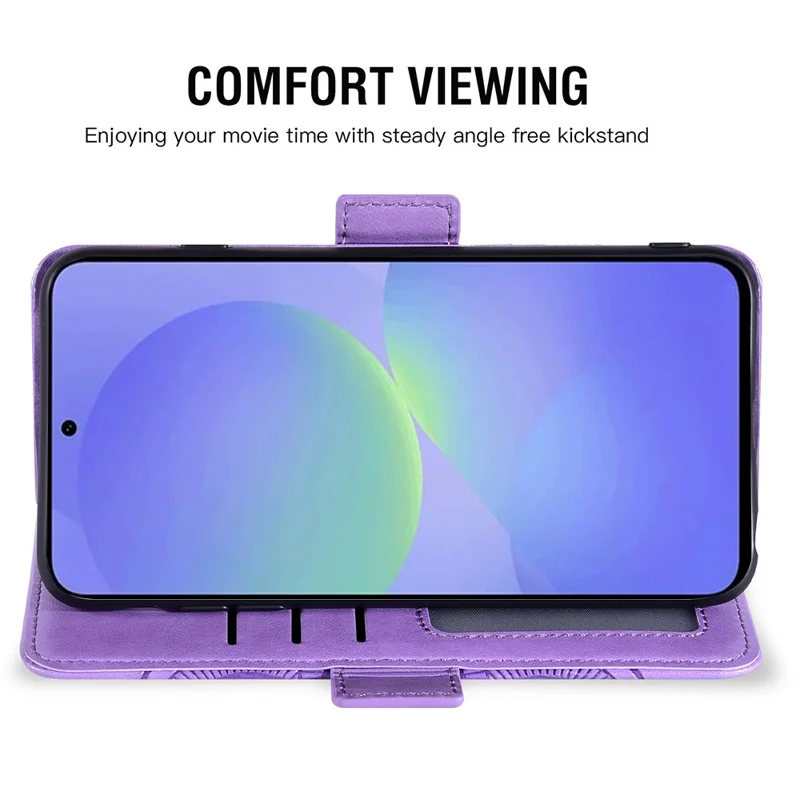 For Samsung Galaxy A56 5G Case Peony Imprinted  TPU PU Leather Wallet Phone Cover with Wrist Strap - Purple