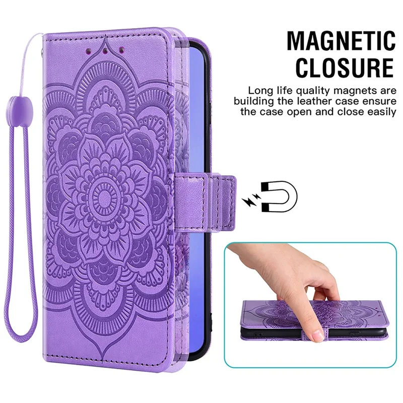 For Samsung Galaxy A56 5G Case Peony Imprinted  TPU PU Leather Wallet Phone Cover with Wrist Strap - Purple