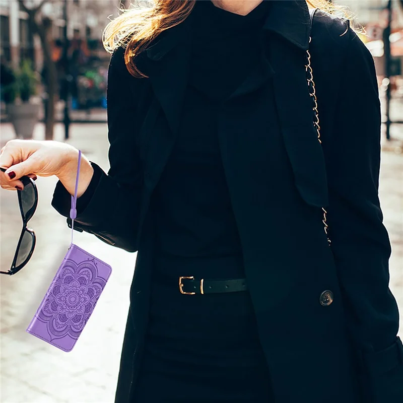 For Samsung Galaxy A56 5G Case Peony Imprinted  TPU PU Leather Wallet Phone Cover with Wrist Strap - Purple