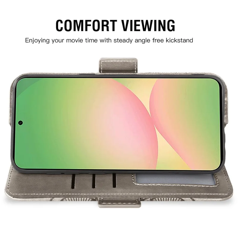 For Samsung Galaxy A25 5G (Global) (161mm) Case Peony Imprinted  TPU PU Leather Wallet Phone Cover with Wrist Strap - Grey