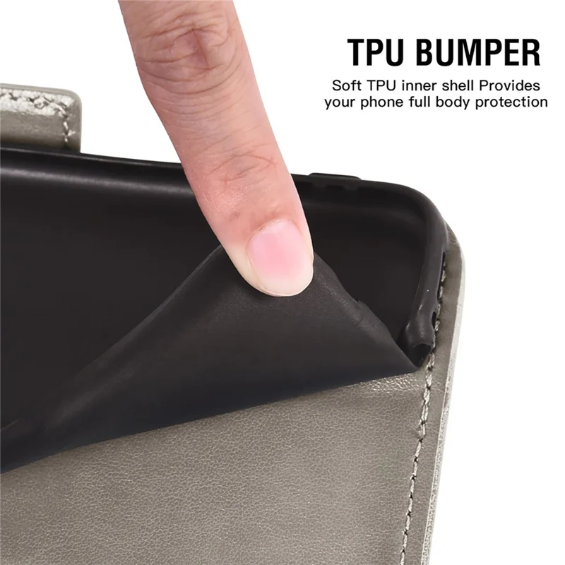 For Samsung Galaxy S25 FE Case Peony Imprinted  TPU PU Leather Wallet Phone Cover with Wrist Strap - Grey