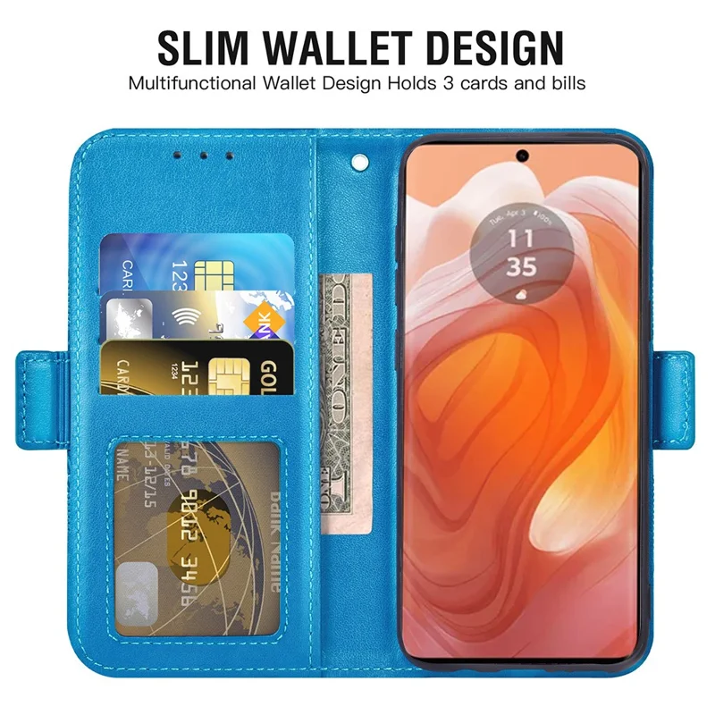 For Motorola Edge 50 Ultra 5G Case Peony Imprinted  TPU PU Leather Wallet Phone Cover with Wrist Strap - Blue