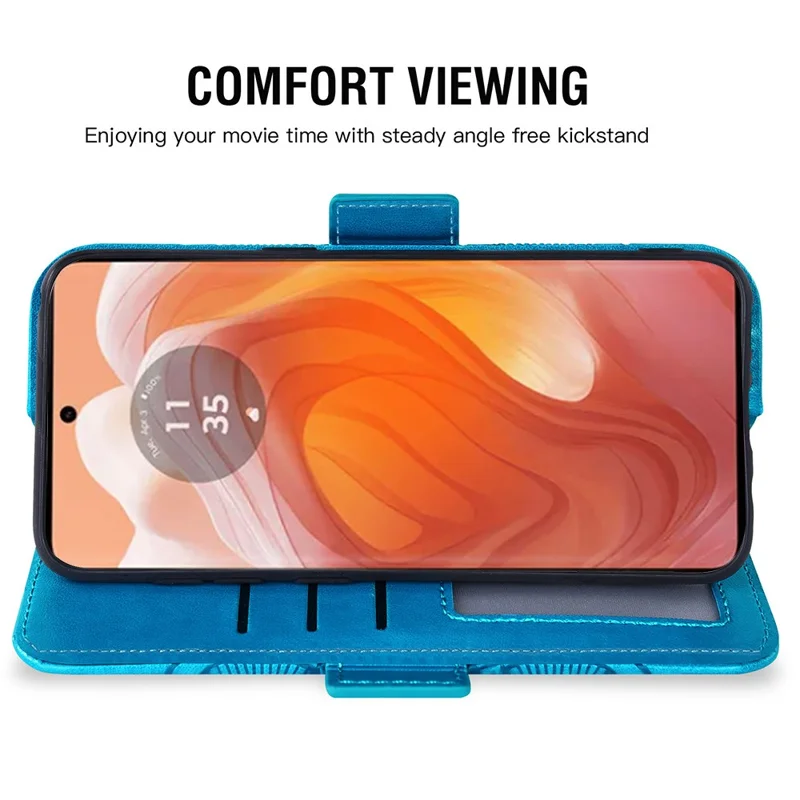 For Motorola Edge 50 Ultra 5G Case Peony Imprinted  TPU PU Leather Wallet Phone Cover with Wrist Strap - Blue