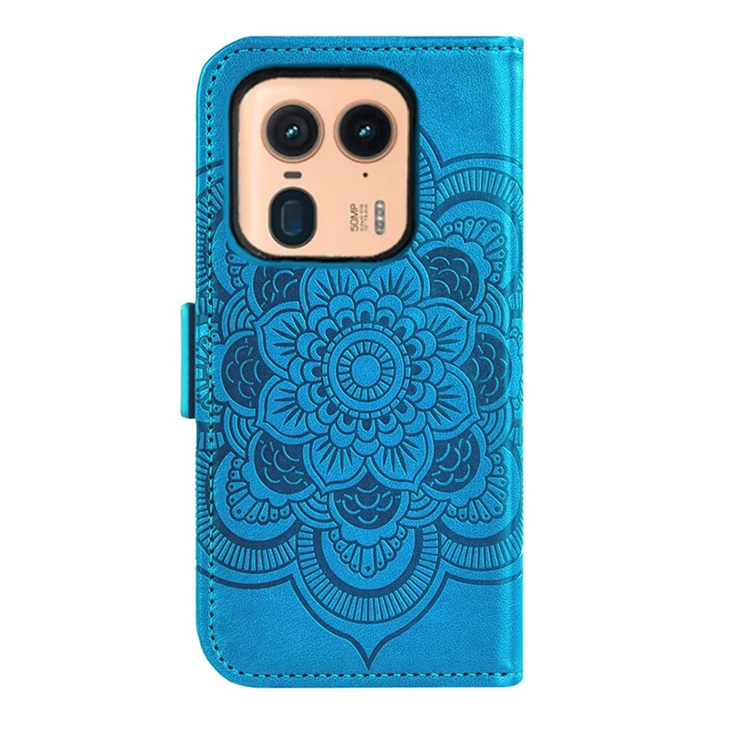 For Motorola Edge 50 Ultra 5G Case Peony Imprinted  TPU PU Leather Wallet Phone Cover with Wrist Strap - Blue