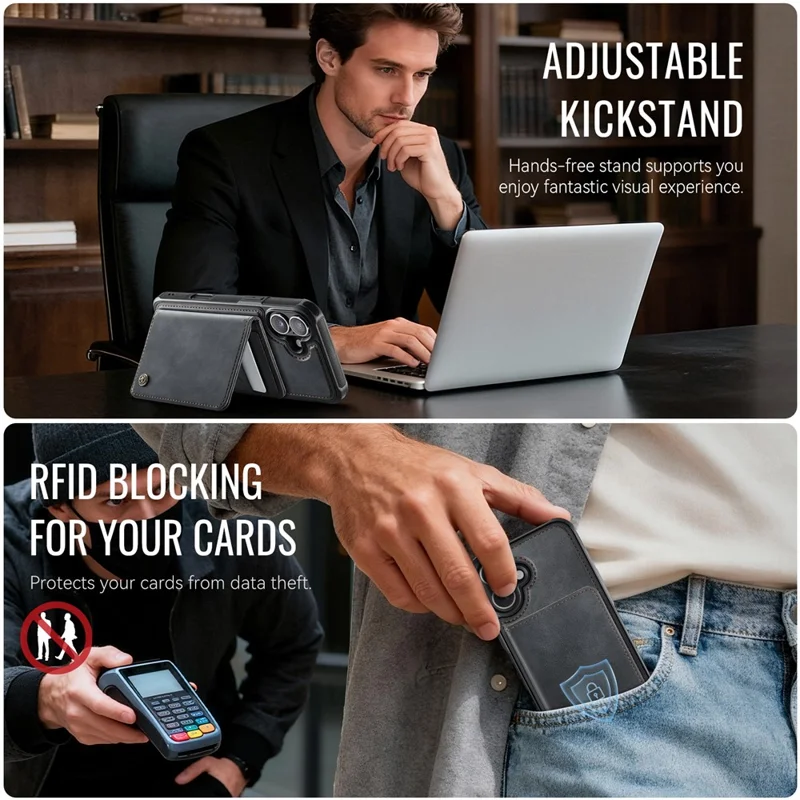 CASEME ME80 Serie Für iPhone 17 Magnetische Hülle Leder PC TPU Handyhülle mit Abnehmbarem Portemonnaie - Schwarz