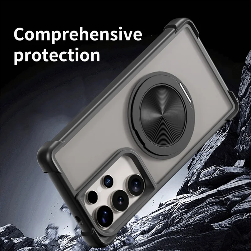 For Samsung Galaxy S26 Ultra Magnetic Case CD Vein Kickstand TPU + PC Phone Cover - Black