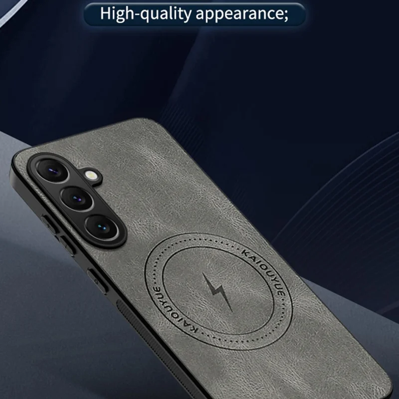 For Samsung Galaxy S26+ Magnetic Case Nappa Texture PU Leather TPU Phone Back Cover - Grey