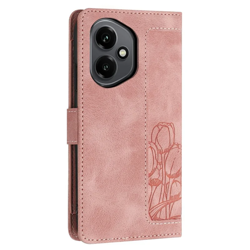 For Honor 400 5G (Global) Wallet Case with 5 Card Slot / Wrist Strap, Tulip Pattern Imprint Leather Phone Cover - Pink