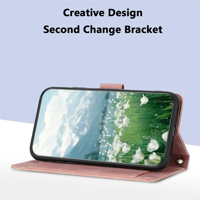 For Honor 400 Smart 5G Wallet Case with 5 Card Slot / Wrist Strap, Tulip Pattern Imprint Leather Phone Cover - Pink