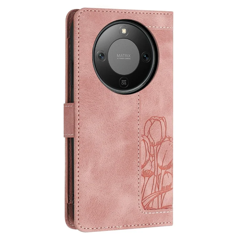 For Honor X70 5G / X9d 5G Wallet Case with 5 Card Slot / Wrist Strap, Tulip Pattern Imprint Leather Phone Cover - Pink