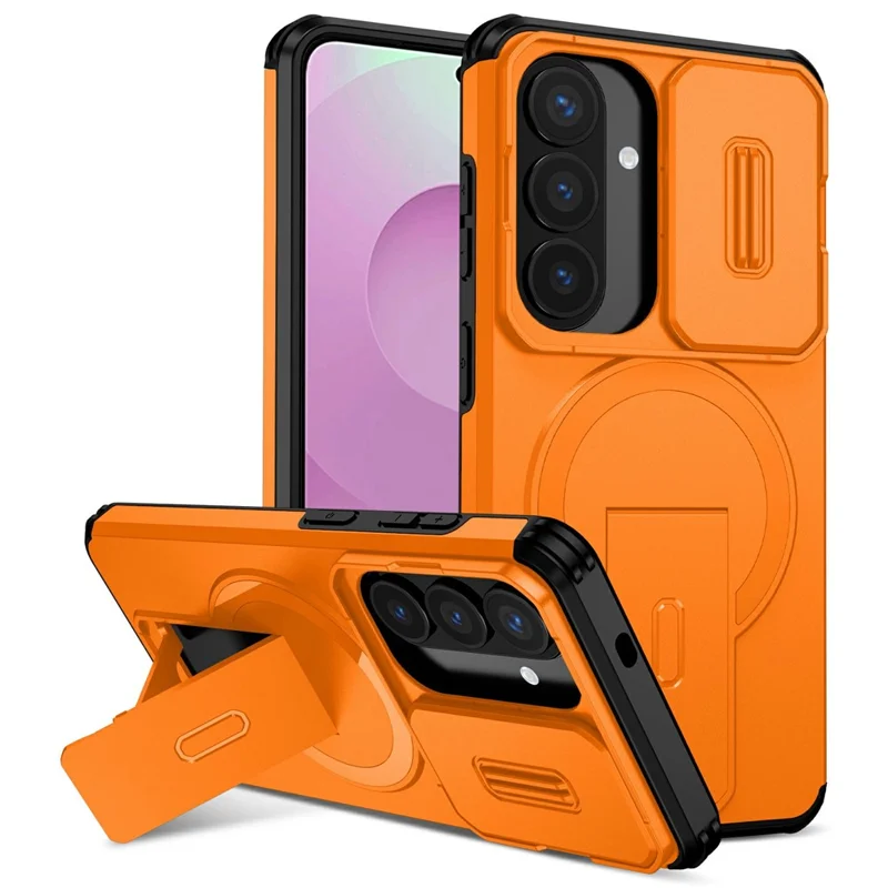 For Samsung Galaxy S26 / S26 Pro Magnetic Case Kickstand Camera Slider PC + TPU Phone Cover - Orange