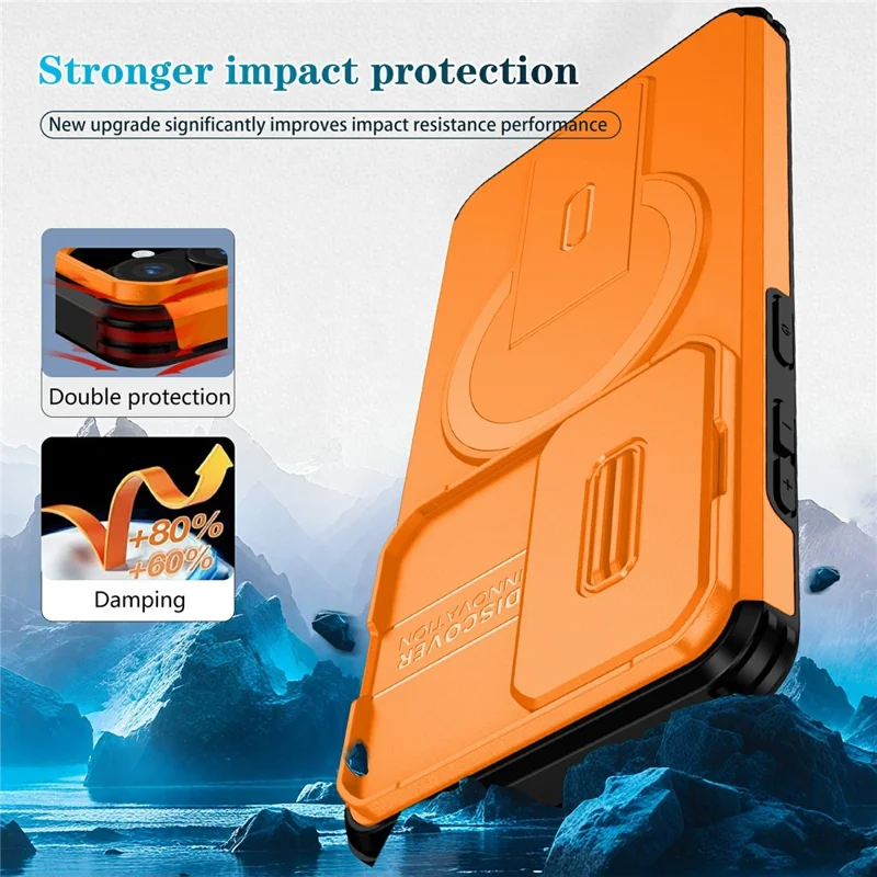 For Samsung Galaxy S26 / S26 Pro Magnetic Case Kickstand Camera Slider PC + TPU Phone Cover - Orange