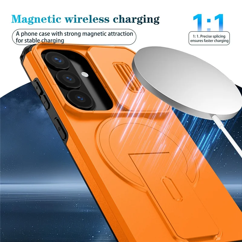 For Samsung Galaxy S26 / S26 Pro Magnetic Case Kickstand Camera Slider PC + TPU Phone Cover - Orange