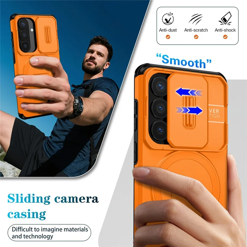 For Samsung Galaxy S26 / S26 Pro Magnetic Case Kickstand Camera Slider PC + TPU Phone Cover - Orange