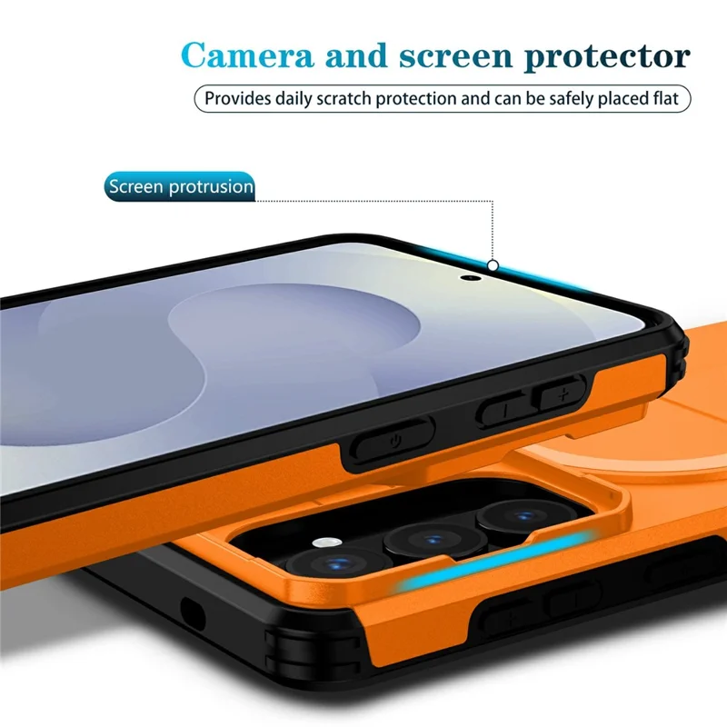 For Samsung Galaxy S26+ Magnetic Case Kickstand Camera Slider PC + TPU Phone Cover - Orange