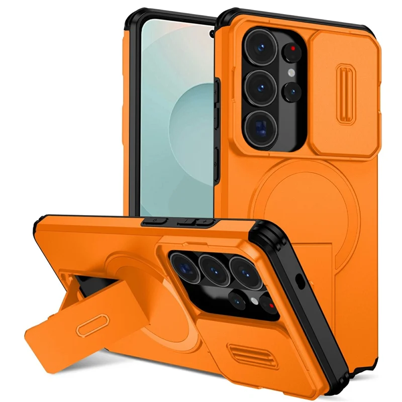 For Samsung Galaxy S26 Ultra Magnetic Case Kickstand Camera Slider PC + TPU Phone Cover - Orange