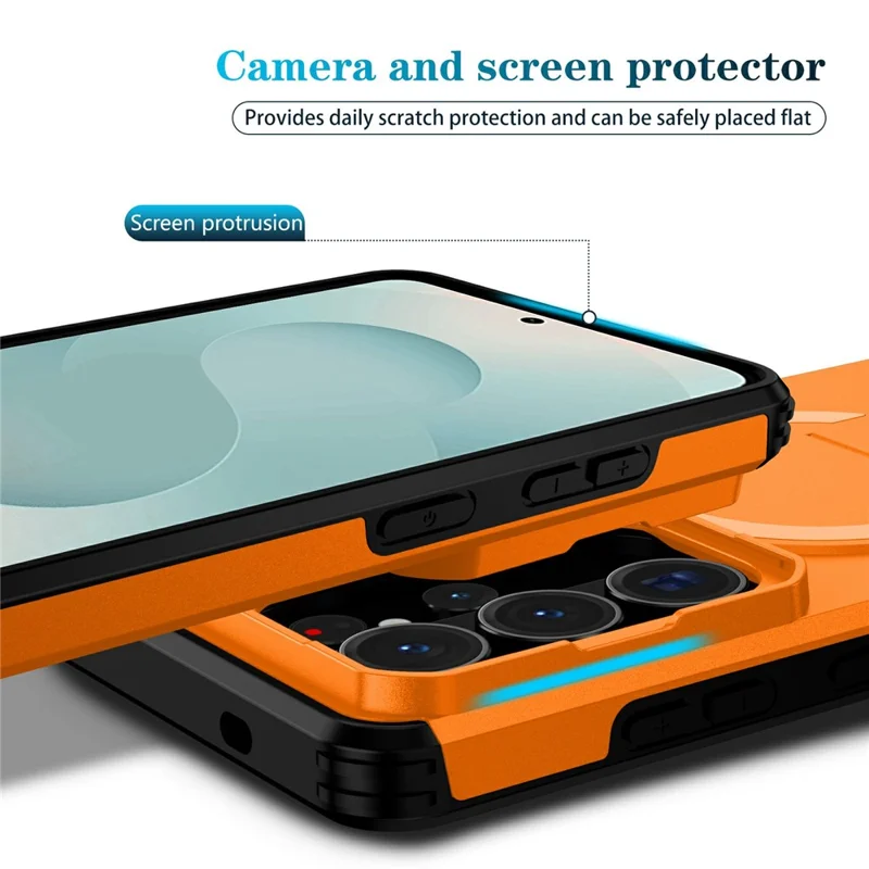 For Samsung Galaxy S26 Ultra Magnetic Case Kickstand Camera Slider PC + TPU Phone Cover - Orange