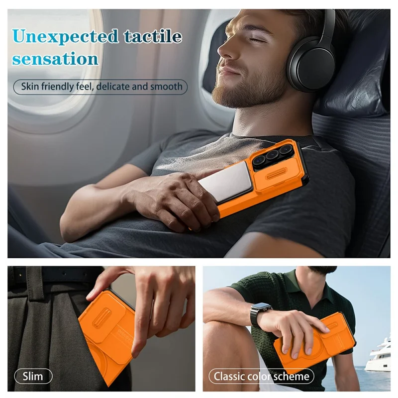 For Samsung Galaxy S26 Ultra Magnetic Case Kickstand Camera Slider PC + TPU Phone Cover - Orange
