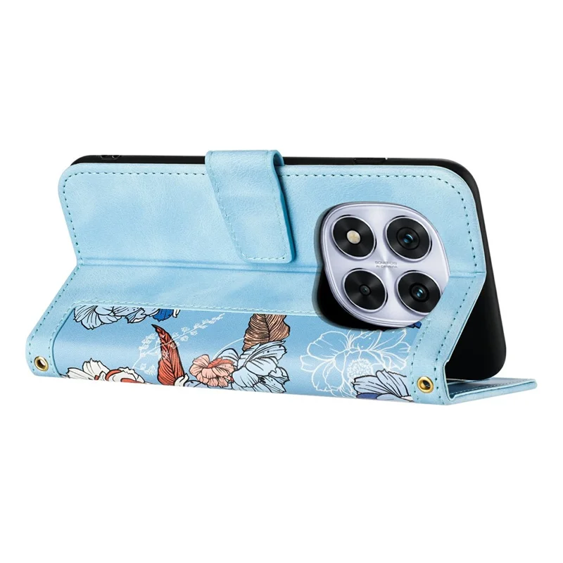 For Xiaomi Redmi Note 15 Pro 4G (Global) Case PU Leather Floral Phone Cover with Card Slots - Baby Blue